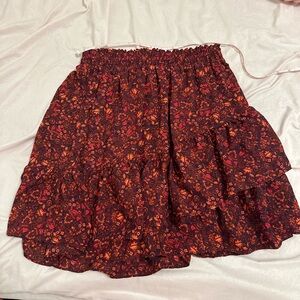 BCBG Paris Red and Orange Floral A-Line Skirt